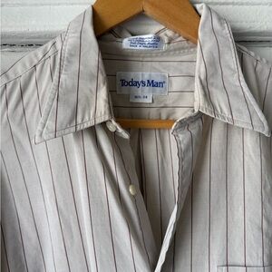 Vintage Men's Cream Shirt with Thin Red Stripes